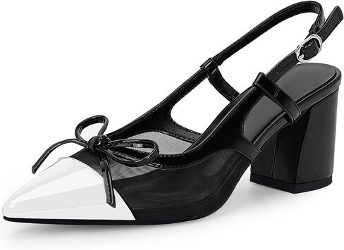 Women’s Black Pointed Toe High Heels – Elegant Mesh Bowknot Block Heel Pumps with Ankle Strap for Party Wedding Office Wear in Saudi Arabia