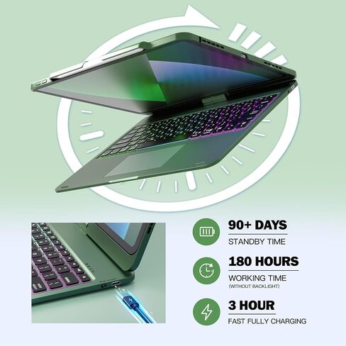 Nokbabo iPad Pro 12.9 بوصة علبة مع لوحة مفاتيح ، قوس قزح خلفي ، حامل قلم رصاص ، 360 درجة قابلة للتدوير ، لوحة مفاتيح لـ iPad Pro 12.9 بوصة 6th/5/4th/3rd - Black in Kuwait