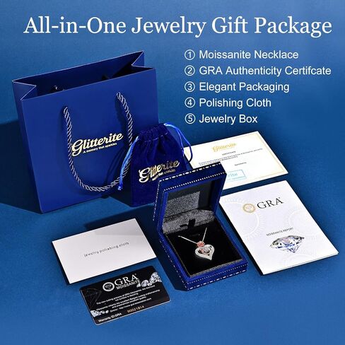 1 Carat Moissanite Necklace for Women, 925 Sterling Silver Rose Heart Pendant Necklace Lab Created Diamond Necklace, Birthday Gift Anniversary Present for Wife, Girlfriend, Daughter, Mom in Saudi Arabia