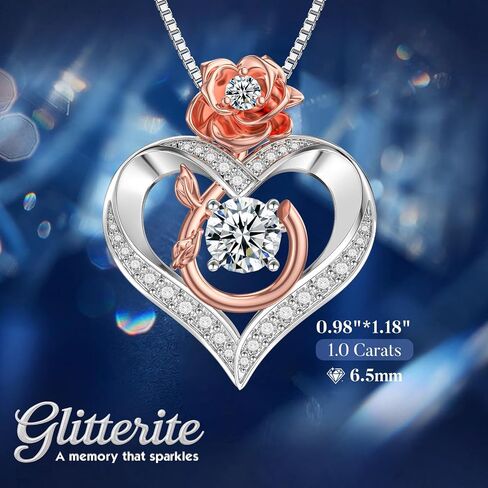 1 Carat Moissanite Necklace for Women, 925 Sterling Silver Rose Heart Pendant Necklace Lab Created Diamond Necklace, Birthday Gift Anniversary Present for Wife, Girlfriend, Daughter, Mom in Saudi Arabia