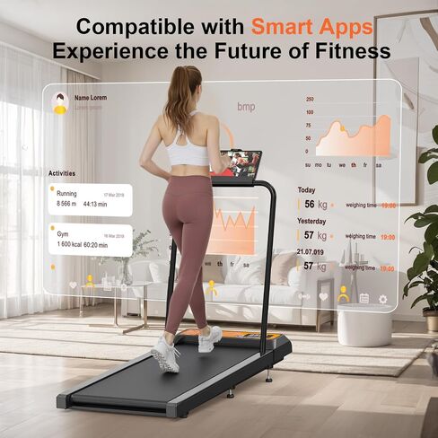 Walking Treadmill Pad with Incline and Handle Bar - Portable Treadmills for Home and Office, Small Compact Under Desk Treadmill, 2.5HP Low Noise, Remote Control LED Screen, 270LBS in Saudi Arabia
