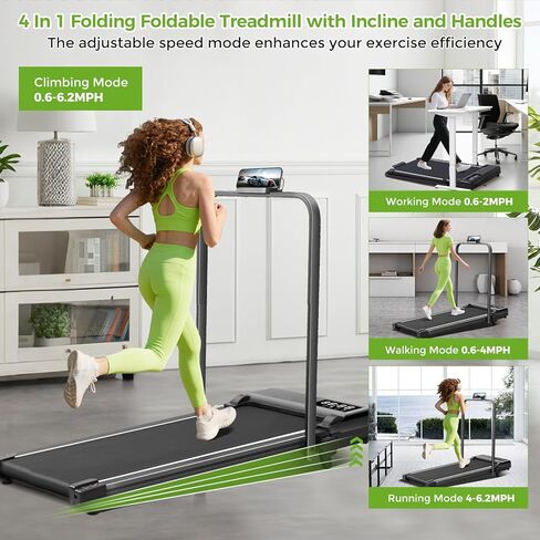 Walking Pad with Incline and Handle Bar, 3.0HP Portable Electric Treadmill with Handles for Home Small, 0.6-6.2MPH 320LB Capacity Walking Pad Treadmills with Incline in Kuwait