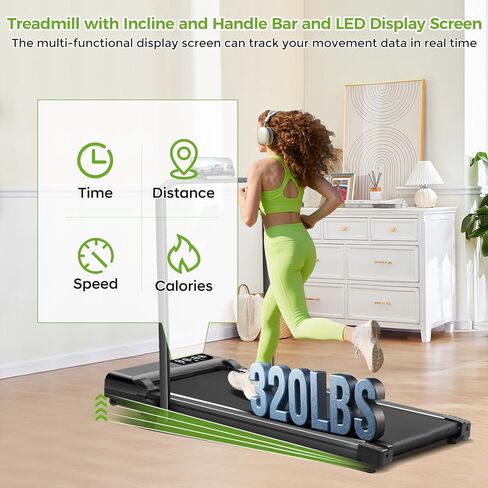 Walking Pad with Incline and Handle Bar, 3.0HP Portable Electric Treadmill with Handles for Home Small, 0.6-6.2MPH 320LB Capacity Walking Pad Treadmills with Incline in Kuwait