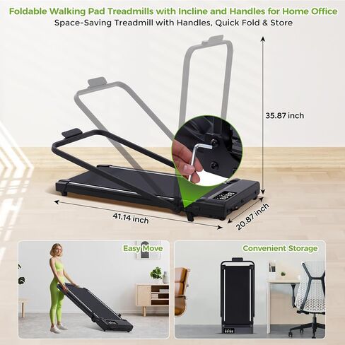 Walking Pad with Incline and Handle Bar, 3.0HP Portable Electric Treadmill with Handles for Home Small, 0.6-6.2MPH 320LB Capacity Walking Pad Treadmills with Incline in Kuwait