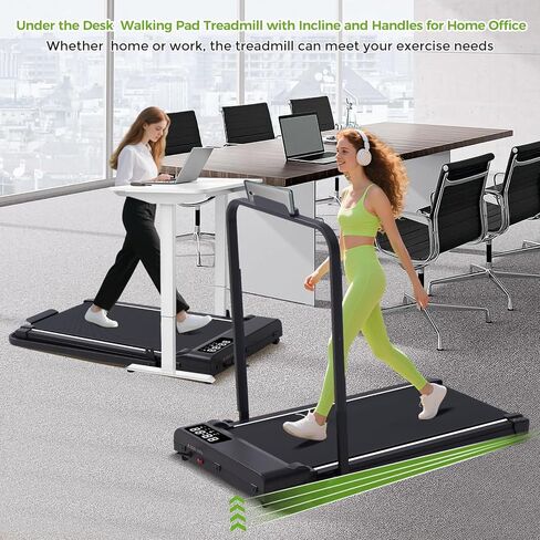 Walking Pad with Incline and Handle Bar, 3.0HP Portable Electric Treadmill with Handles for Home Small, 0.6-6.2MPH 320LB Capacity Walking Pad Treadmills with Incline in Kuwait