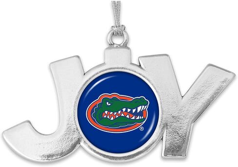من شركة Heart Enterprises Florida Gators Joy مع شعار الفريق، زينة شجرة عيد الميلاد المعدنية الفضية، زينة شجرة UF in Saudi Arabia
