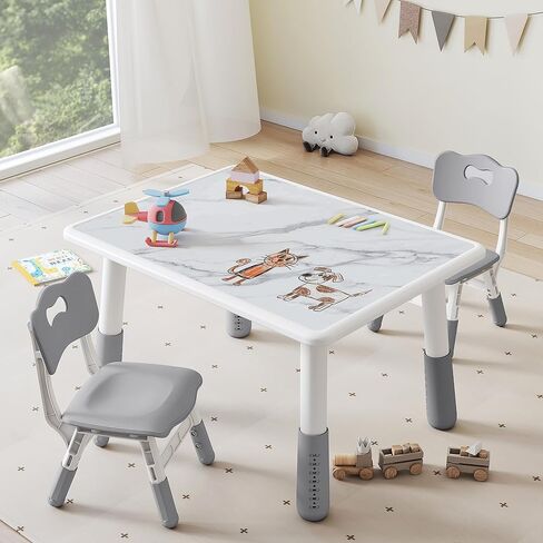 طاولة صغيرة وكراسي مجموعة ، طاولة وكراسي قابلة للتعديل ، 31.5'l x 23.6'w ، نمط الرخام ومكتب الكتابة على الجدران ، طاولة الأطفال متعددة النشاط للمنزل/الرعاية النهارية/الفصل الدراسي in Kuwait