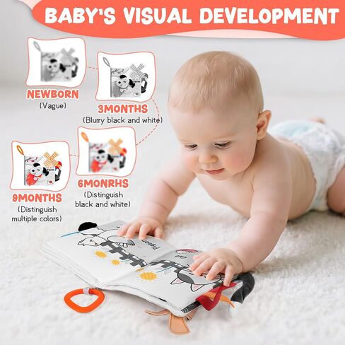 Dinosaur Fabric Book- Crinkle Sound, Touch & Feel, Press Squeaker with Soft Tail Plus Teether Feature - Baby Books Toys for Newborn Infants 0-12 Months (Teether Safe, Machine Washable) in Saudi Arabia