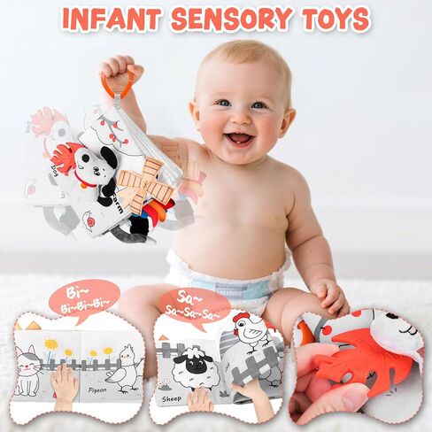 Dinosaur Fabric Book- Crinkle Sound, Touch & Feel, Press Squeaker with Soft Tail Plus Teether Feature - Baby Books Toys for Newborn Infants 0-12 Months (Teether Safe, Machine Washable) in Saudi Arabia