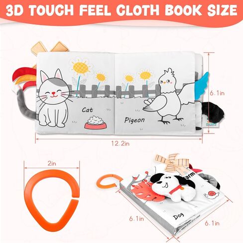 Dinosaur Fabric Book- Crinkle Sound, Touch & Feel, Press Squeaker with Soft Tail Plus Teether Feature - Baby Books Toys for Newborn Infants 0-12 Months (Teether Safe, Machine Washable) in Saudi Arabia