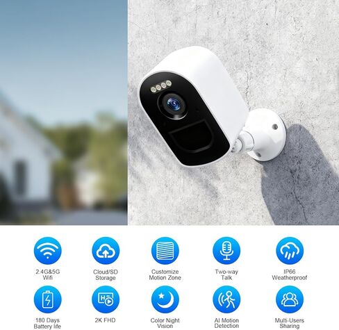 كاميرات الأمان المنزلية اللاسلكية في الهواء الطلق مع اكتشاف الحركة ، رؤية ليلية 2K خارج الكاميرا لدعم الأمن المنزلي SD/Cloud Storage ، وكاميرات أمان WiFi التي تديرها بطارية الشاشة الداخلية في الهواء الطلق in Kuwait