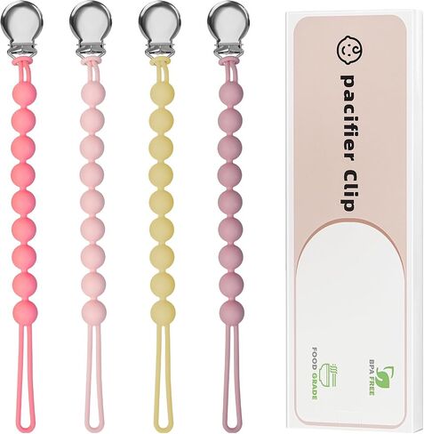 مقاطع مصاصة للطفل Baby- Loviomad Silicone Paci Clip Binky Holder ، Baby Newborn Essentials Gift Downeries Mift (4 pack) in Saudi Arabia