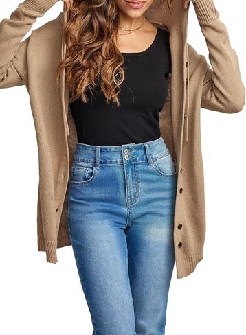 Astylish Women's Oversized Hooded Cardigan Collection Long Sleeve V-Neck Button-Down Sweaters for Fall Winter in Saudi Arabia