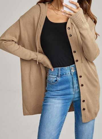 Astylish Women's Oversized Hooded Cardigan Collection Long Sleeve V-Neck Button-Down Sweaters for Fall Winter in Saudi Arabia