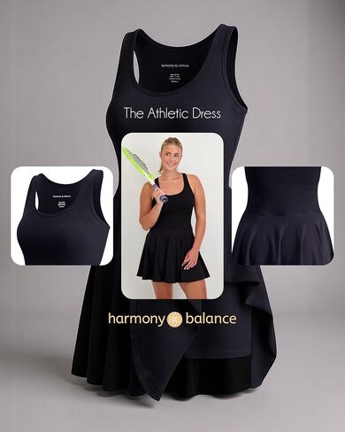 Harmony & Balance Sleeveless Athletic Tennis Dress for Women with Built-in Shorts, Removable Bra Cups, Golf, Pickeball Dress in Saudi Arabia