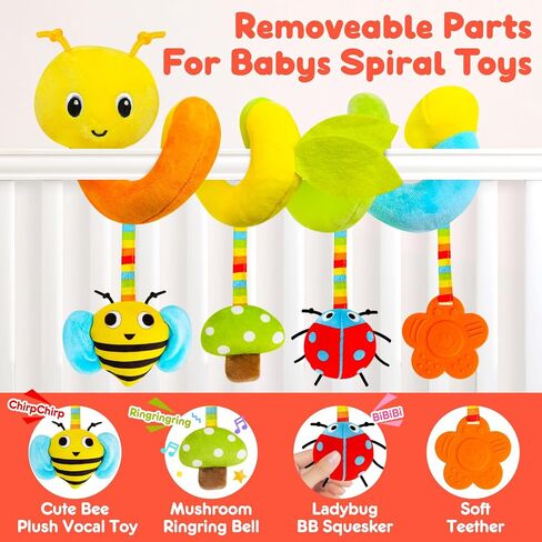 Spiral Car Seat & Stroller Activity Toy,Car Seat Toys for Babies 0-6 Months Boy,Baby Spiral Hanging Plush Activity Toys Thank You Gifts for Newborn 0 3 6 9 12 Months Baby Boys Girls in Kuwait