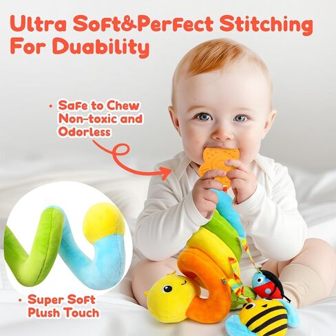 Spiral Car Seat & Stroller Activity Toy,Car Seat Toys for Babies 0-6 Months Boy,Baby Spiral Hanging Plush Activity Toys Thank You Gifts for Newborn 0 3 6 9 12 Months Baby Boys Girls in Kuwait