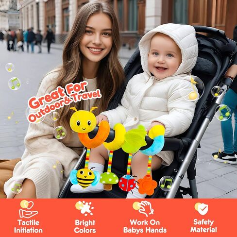 Spiral Car Seat & Stroller Activity Toy,Car Seat Toys for Babies 0-6 Months Boy,Baby Spiral Hanging Plush Activity Toys Thank You Gifts for Newborn 0 3 6 9 12 Months Baby Boys Girls in Kuwait