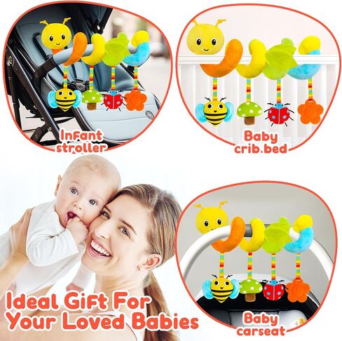 Spiral Car Seat & Stroller Activity Toy,Car Seat Toys for Babies 0-6 Months Boy,Baby Spiral Hanging Plush Activity Toys Thank You Gifts for Newborn 0 3 6 9 12 Months Baby Boys Girls in Kuwait