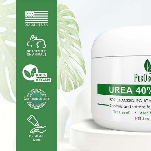 PurOrganica Urea 20% Healing Cream 4 oz - Best Callus Remover - Moisturizes and Rehydrates Hands, Feet and Knees to a Healthy Appearance - Soothes and Softens Thick, Cracked, Rough Dead and Dry Skin in Saudi Arabia
