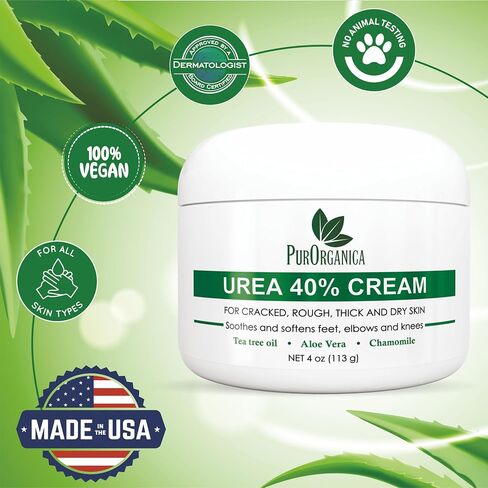 PurOrganica Urea 20% Healing Cream 4 oz - Best Callus Remover - Moisturizes and Rehydrates Hands, Feet and Knees to a Healthy Appearance - Soothes and Softens Thick, Cracked, Rough Dead and Dry Skin in Saudi Arabia