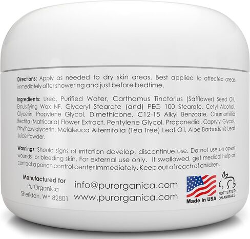 PurOrganica Urea 20% Healing Cream 4 oz - Best Callus Remover - Moisturizes and Rehydrates Hands, Feet and Knees to a Healthy Appearance - Soothes and Softens Thick, Cracked, Rough Dead and Dry Skin in Saudi Arabia