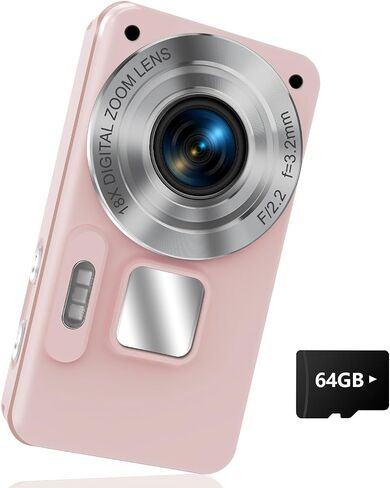 الكاميرا الرقمية Kids UHD 4K التصوير الفوتوغرافي: 64 ميجابكسل نقطة وتصوير كاميرات لتصوير فادح مع بطاقة 64 جيجابايت 18x تكبير- كاميرا صغيرة عتيقة للأولاد الفتيات المراهقين ، كاميرات الجيب المحمولة in Saudi Arabia