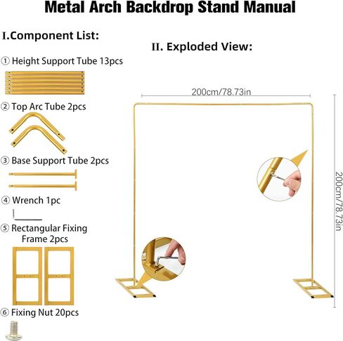 Gold Wedding Arch Backdrop Stand ، 6.6 قدم × 6.6 قدم مربع الخلفية المربعة للاحتفال حفلة عيد ميلاد حفل زفاف طفل دش الذكرى الديكور البالون Arbor Arbor in Kuwait