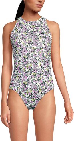 بدلة سباحة نسائية من قطعة واحدة بدون شد ورقبة عالية وخلفية من Lands' End in Kuwait