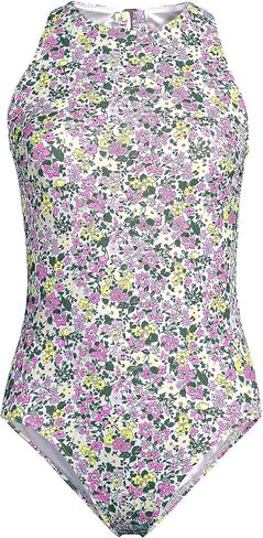 بدلة سباحة نسائية من قطعة واحدة بدون شد ورقبة عالية وخلفية من Lands' End in Kuwait