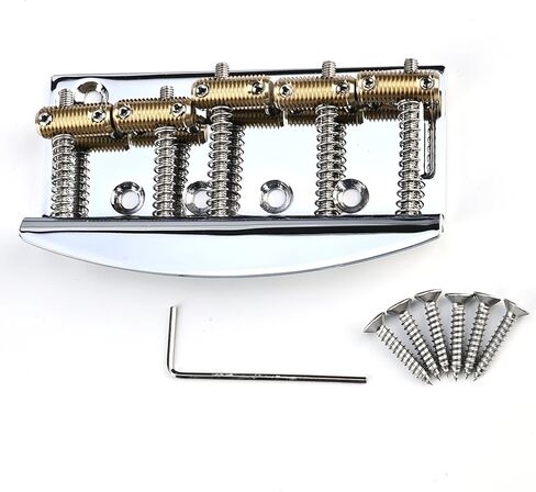 5 String Electric Bass Guitar Bridge Brass Saddles Stainless Steel Plate 19mm(3/4") Fixed Hardtail Bridge Compatible with Vintage style Jazz Precision Bass Bridge Replacement Parts Chrome in Saudi Arabia