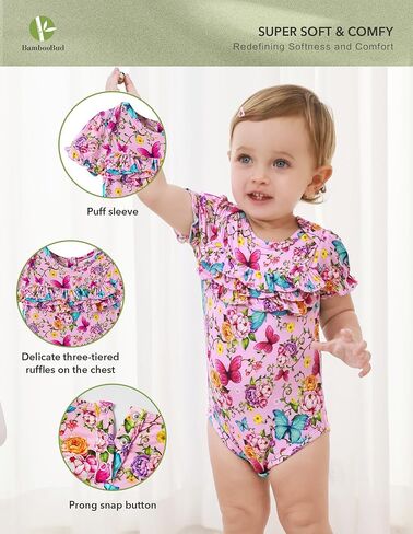 Baby Girls Short Sleeve Bodysuits Dress Infant Toddler Girl Bodysuit Headband Layette Essentials Set Bamboo Viscose in Saudi Arabia