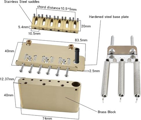 10.5mm Electric Guitar Bridge Vacuum Black 2 Point tremolo bridge Brass Block Stainless Steel Saddles Plate Electric Guitar Bridge 6 String Start Stratocaster in Saudi Arabia