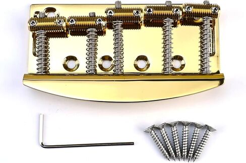 5 String Electric Bass Guitar Bridge Stainless Steel Saddles Plate 19mm (3/4") Fixed Hardtail Bridge Compatible with Vintage style Fender Jazz Precision Bass Replacement Parts Gold in Saudi Arabia