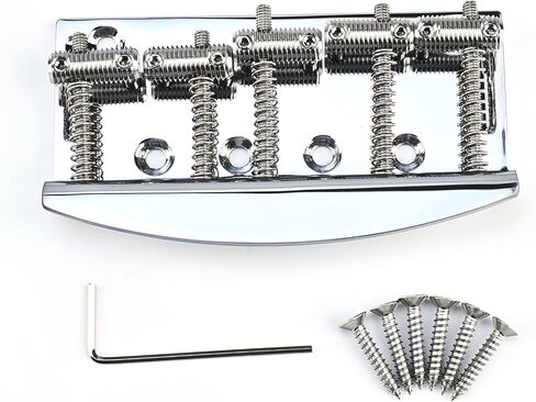 5 String Electric Bass Guitar Bridge Stainless Steel Saddles Plate 19mm (3/4") Fixed Hardtail Bridge Compatible with Vintage style Fender Jazz Precision Bass Replacement Parts Chrome in Saudi Arabia