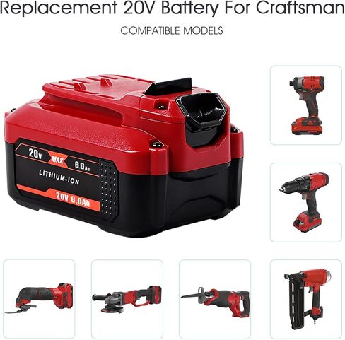 20V 6.0AH + مجموعة شحن متعددة الوظائف ، استبدال بطارية 20V Craftsman 20V ومجموعة الشاحن ، متوافقة مع بطارية V20 CMCB206 CMCB201 CMCB202 CMCB204 CMCB205 CMCB209 وشاحن CMCB104 CMCB124 in Saudi Arabia