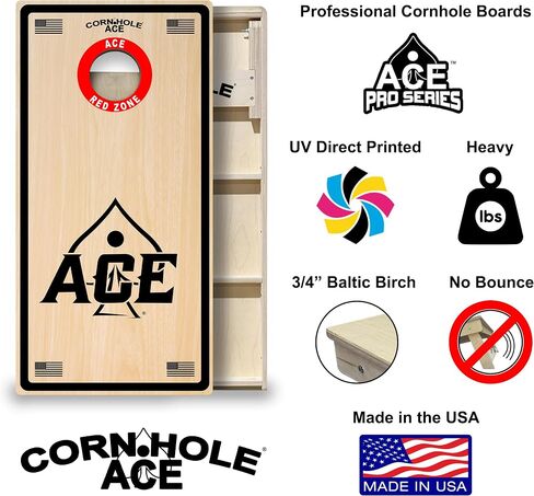 CornholeAce ACE PRO Professional Cornhole Boards - No Bounce! Triple Wide Legs, 3/4" Baltic Birch Plywood, Handles, Regulation Size (4x2ft), Tournament Style, Made in USA in Saudi Arabia