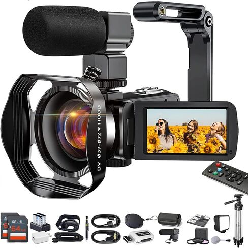 Acuvar Video Camera 4K Camcorder 48MP UHD WiFi IR Night Vision Vlogging Camera for YouTube, 18X Zoom 3.0“ LCD Screen Digital Camera with Microphone, 64GB Micro SD Card, Remote Control and 2 Batteries in Kuwait