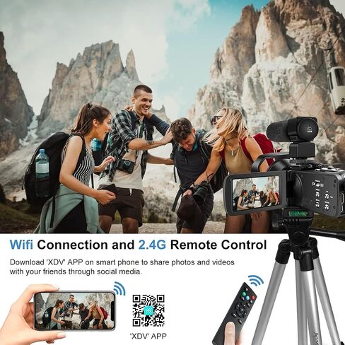 Acuvar Video Camera 4K Camcorder 48MP UHD WiFi IR Night Vision Vlogging Camera for YouTube, 18X Zoom 3.0“ LCD Screen Digital Camera with Microphone, 64GB Micro SD Card, Remote Control and 2 Batteries in Kuwait