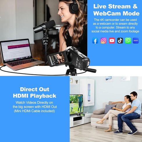 Acuvar Video Camera 4K Camcorder 48MP UHD WiFi IR Night Vision Vlogging Camera for YouTube, 18X Zoom 3.0“ LCD Screen Digital Camera with Microphone, 64GB Micro SD Card, Remote Control and 2 Batteries in Kuwait
