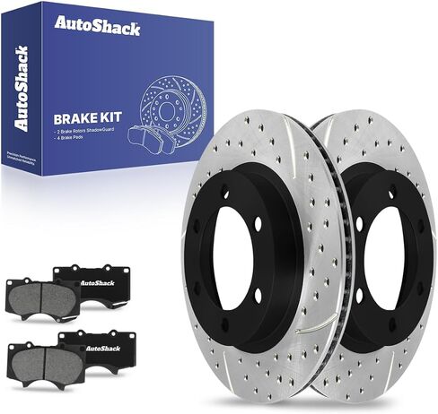 AutoShack Front Brake Kit Replacement for Toyota Tacoma FJ Cruiser 4WD Drilled & Slotted E-Coated Disc Brake Rotors Black Ceramic Brakes Pads 12.54" 318.5 mm SCDPR4132941329976 in Saudi Arabia