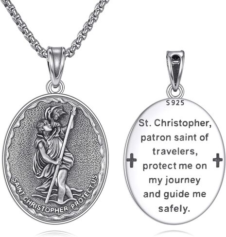 Saint Christopher Necklace for Men Women 925 Sterling Silver Patronus Medal Amulet Jewelry Gifts in Kuwait