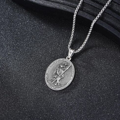 Saint Christopher Necklace for Men Women 925 Sterling Silver Patronus Medal Amulet Jewelry Gifts in Kuwait
