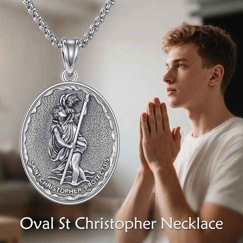 Saint Christopher Necklace for Men Women 925 Sterling Silver Patronus Medal Amulet Jewelry Gifts in Kuwait