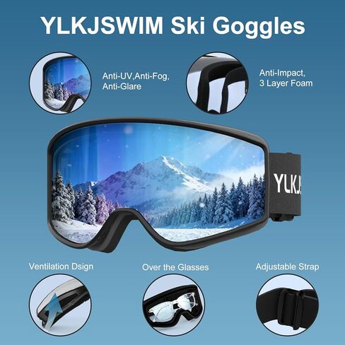 Kids Ski Goggles, OTG Snow Goggles, 100% UV Protection Snowboard Goggles for Boys & Girls, Snowmobile, Dog Sledding in Kuwait