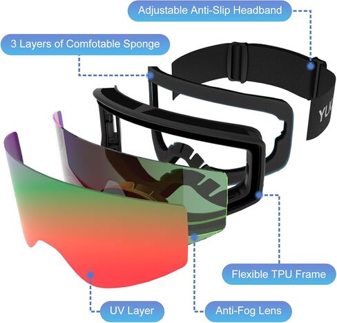 Kids Ski Goggles, OTG Snow Goggles, 100% UV Protection Snowboard Goggles for Boys & Girls, Snowmobile, Dog Sledding in Kuwait