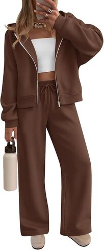 ZESICA المرأة 2 قطعة ملابس 2025 خريف شتاء كنزة بغطاء رأس من الصوف رياضية زمم البلوز طويل Sweatpant مطابقة مجموعة in Saudi Arabia