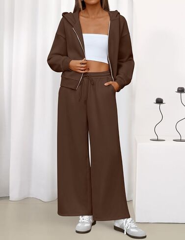 ZESICA المرأة 2 قطعة ملابس 2025 خريف شتاء كنزة بغطاء رأس من الصوف رياضية زمم البلوز طويل Sweatpant مطابقة مجموعة in Saudi Arabia