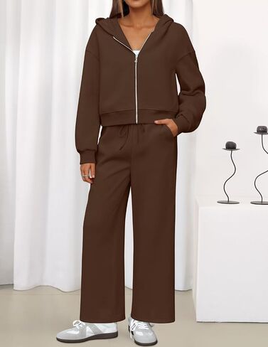 ZESICA المرأة 2 قطعة ملابس 2025 خريف شتاء كنزة بغطاء رأس من الصوف رياضية زمم البلوز طويل Sweatpant مطابقة مجموعة in Saudi Arabia