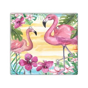 Decorative Wall Switch Cover Plate - Tropical Flamingos Decor Switch Plate - For Beach House With Pinks, Greens, Browns, and Some Blacks (Double Blank Cover)